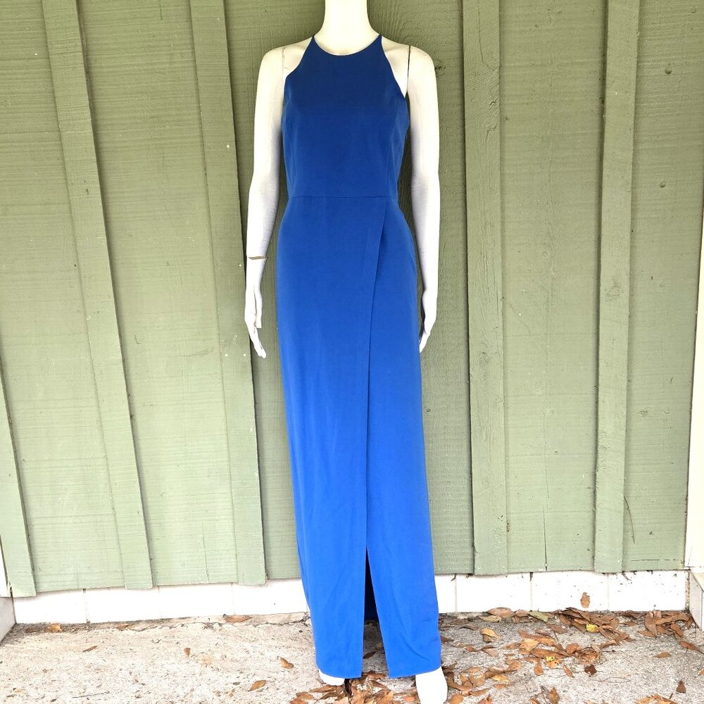 HALSTON Heritage Royal Blue Evening Gown Dress 4 Cut out